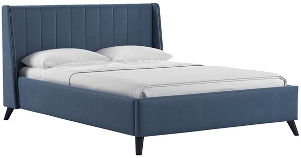 Кровать 1.5-спальная Мелисса 140, арт. Тори 83 велюр (серо-синий) + кроватное дно в Элисте - изображение