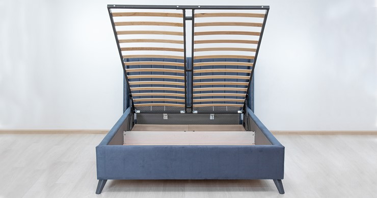 Кровать 1.5-спальная Мелисса 140, арт. Тори 83 велюр (серо-синий) + кроватное дно в Элисте - изображение 7