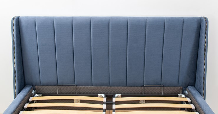 Кровать 1.5-спальная Мелисса 140, арт. Тори 83 велюр (серо-синий) + кроватное дно в Элисте - изображение 8