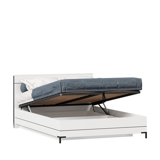 Кровать в спальню Норд 1400 ЛД 677.140.000.019 с подъемным механизмом, Белый/Черный в Элисте - изображение 2