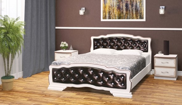 Кровать полутороспальная Карина-10 (Дуб Молочный, темная обивка) 140х200 в Элисте - изображение