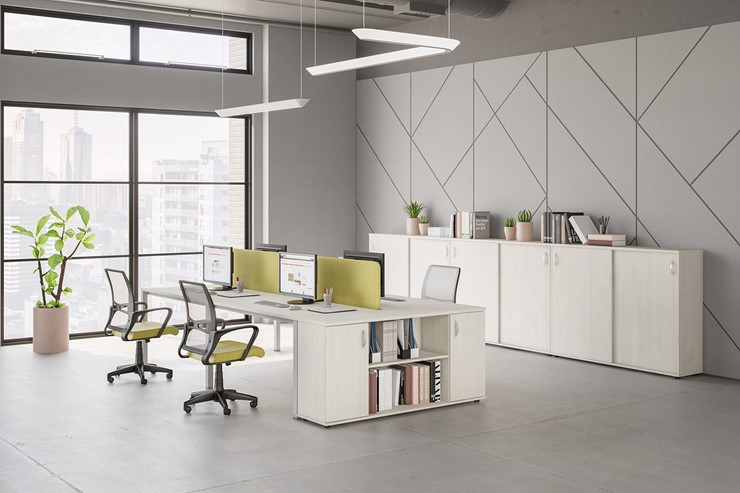 Офисный набор мебели Комфорт КФ (белый премиум) на сером металокаркасе в Элисте - изображение