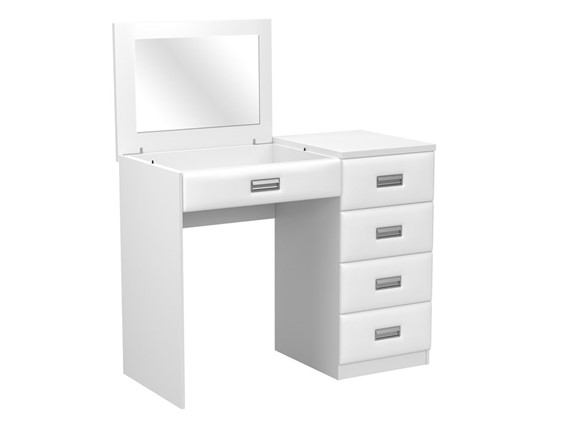 Стол туалетный Como/Veda, с зеркалом, 4 ящика, правый, ЛДСП белый/экокожа белая в Элисте - изображение