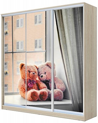 Детский шкаф  ХИТ 23-20/2-777-26, Мишки на окне, Дуб Сонома в Элисте - изображение