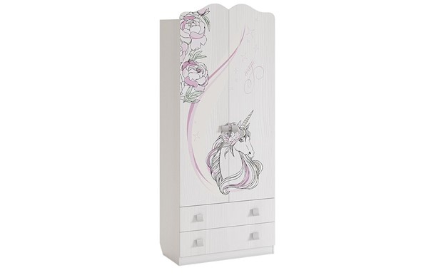 Детский двустворчатый шкаф Фэнтези с ящиками, белый рамух в Элисте - изображение