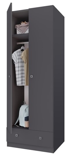 Шкаф двухсекционный с 1 ящиком POLINI Kids Simple Серый в Элисте - изображение 1