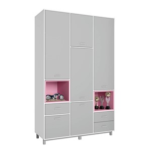 Многофункциональный шкаф POLINI Kids Mirum 2335 Белый / Серый / полки Розовые в Элисте