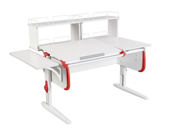 Детский стол-трансформер 1/75-40 (СУТ.25)  + Polka_b 1/550 + Polka_zz 1/600 (2 шт.) белый/белый/Красный в Элисте - изображение