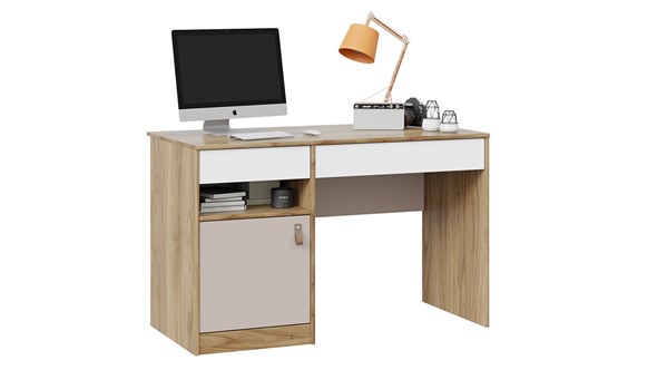 Письменный стол Марвин ТД-345.15.02 (Глиняный серый/Белый/Яблоня Беллуно) в Элисте - изображение