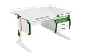 Детский стол-трансформер 1/75-40 (СУТ.25) + Tumba 3 + Polka_z 1/600 (2 шт.) белый/белый/Зеленый в Элисте - предосмотр