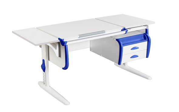 Детский стол-трансформер 1/75-40 (СУТ.25) + Polka_b 1/550 + Tumba 3 белый/белый/Синий в Элисте - изображение