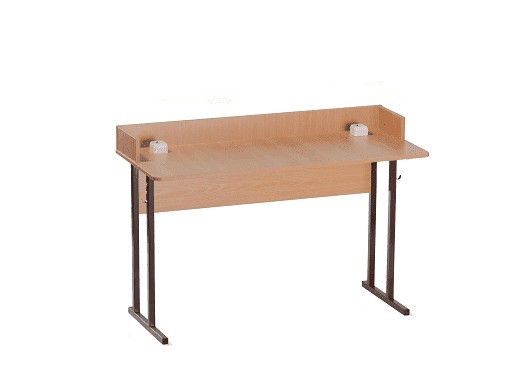 Детский стол 2-местный для кабинета физики с бортом 5, ЛДСП Бук/Коричневый в Элисте - изображение