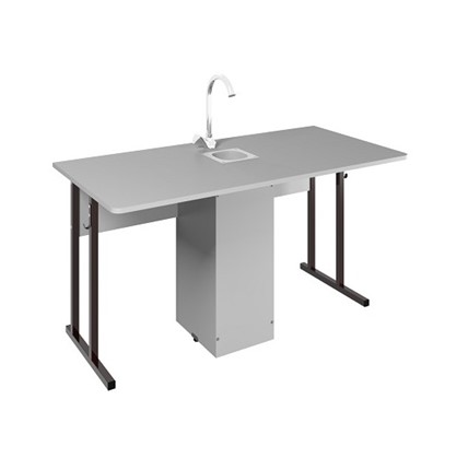 Детский стол 2-местный для кабинета химии Стандарт 6, Пластик Серый/Коричневый в Элисте - изображение
