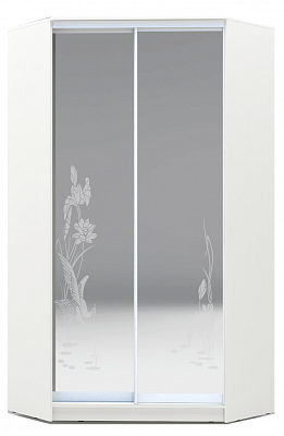 Шкаф-купе угловой 2300х1103, ХИТ У-23-4-66-01, цапля, 2 зеркала, белая шагрень в Элисте - изображение