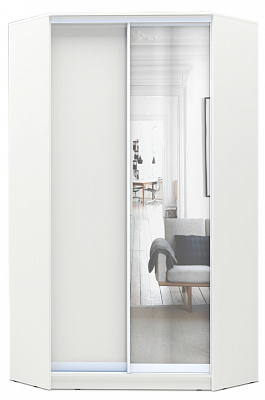 Угловой шкаф с зеркалом, 2200х1103, ХИТ У-22-4-15, белая шагрень в Элисте - изображение