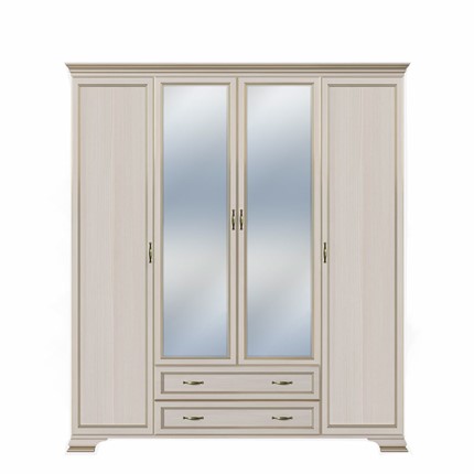 Шкаф четырёхстворчатый с зеркалами Сиена, Бодега белый / патина золото в Элисте - изображение