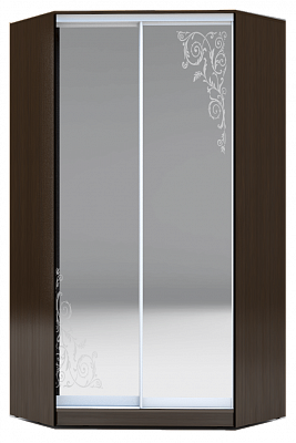 Угловой шкаф 2400х1103, ХИТ У-24-4-66-09, орнамент, 2 зеркалами, венге в Элисте - изображение
