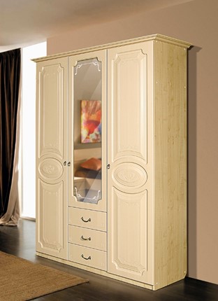 Распашной шкаф Ивушка-5 3-х створчатый с ящиками, цвет Дуб беленый в Элисте - изображение