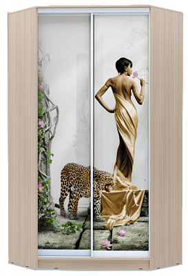 Шкаф угловой 2200х1103, ХИТ У-22-4-77-03, Девушка с леопардом, шимо светлый в Элисте - изображение