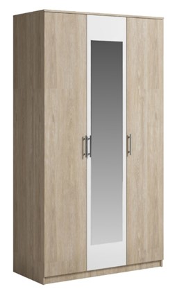 Шкаф 3 двери Светлана, с зеркалом, белый/дуб сонома в Элисте - изображение