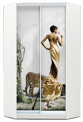 Шкаф угловой 2300х1103, ХИТ У-23-4-77-03, Девушка с леопардом, белая в Элисте - изображение