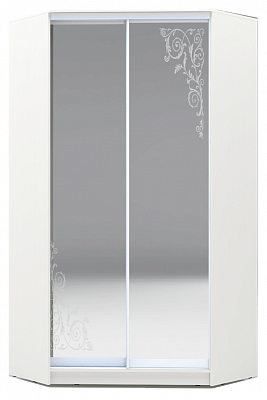 Шкаф-купе угловой 2300х1103, ХИТ У-23-4-66-09, Орнамент, 2 зеркала, белая шагрень в Элисте - изображение