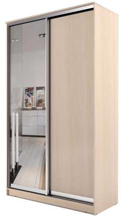Шкаф 2-х дверный 2200х1500х420 с одним зеркалом ХИТ 22-4-15-15 Дуб Млечный в Элисте - изображение