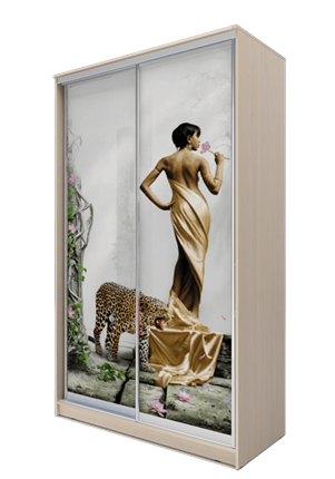 Шкаф 2-х дверный 2200х1200х420, Девушка с леопардом ХИТ 22-4-12/2-77-03 Дуб Млечный в Элисте - изображение
