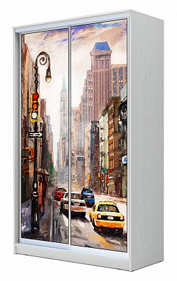 Шкаф-купе 2-х створчатый Хит-23-12-77-13, 2300х1200х620, Городской пейзаж Белый в Элисте - изображение