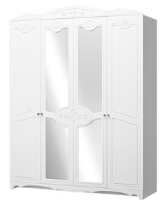 Шкаф четырехдверный в спальню Лотос ШР-4 (Белый) 2 зеркала в Элисте