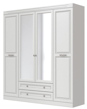 Шкаф четырехдверный Олимп ШР-4 (Белый) 2 зеркала в Элисте - изображение