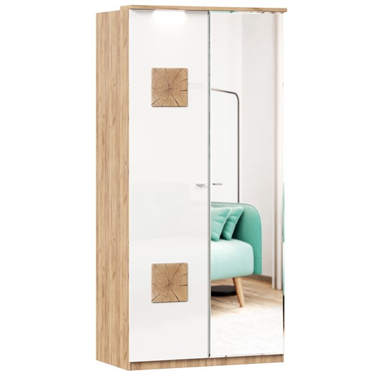Шкаф двухстворчатый с 1 зеркалом и декор. накладками Фиджи 659.241, белый в Элисте - изображение 2