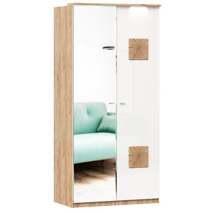 Шкаф двухстворчатый с 1 зеркалом и декор. накладками Фиджи 659.241, белый в Элисте - изображение