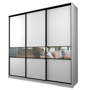 Шкаф 3-х дверный MAX МШ-27-6-24-333, Профиль Черный/Цвет Белый/с зеркальной вставкой с рисунком в Элисте