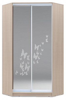 Угловой шкаф 2200х1103, ХИТ У-22-4-66-05, бабочки, 2 зеркала, шимо светлый в Элисте - изображение