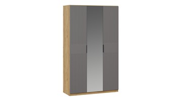 Шкаф для одежды 3-х дверный с зеркалом Хилтон (Дуб Крафт золотой/Графит матовый) в Элисте - предосмотр