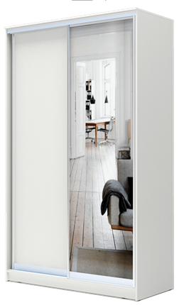 Шкаф 2-х дверный 2400х1362х620 с одним зеркалом ХИТ 24-14-15 Белая шагрень в Элисте - изображение