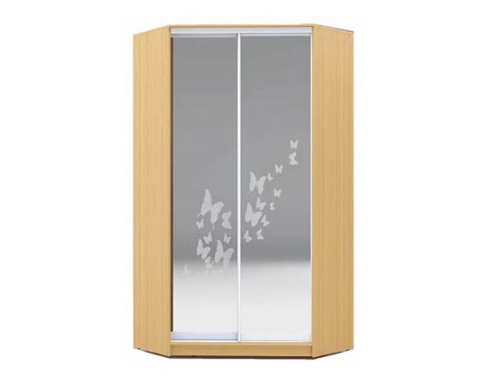 Угловой шкаф 2400х1103, ХИТ У-24-4-66-05, бабочки, 2 зеркалами, Бук Бавария светлый в Элисте - изображение