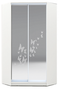 Шкаф 2400х1103, ХИТ У-24-4-66-05, бабочки, 2 зеркалами, белая шагрень в Элисте - предосмотр