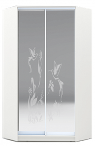 Шкаф 2200х1103, ХИТ У-22-4-66-03, колибри, 2 зеркала, белая шагрень в Элисте