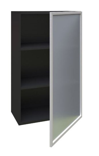 Кухонный шкаф высокий 600, Шервуд, со стеклом правый ЛД 281.452.000.039, серый/черный в Элисте - изображение 1