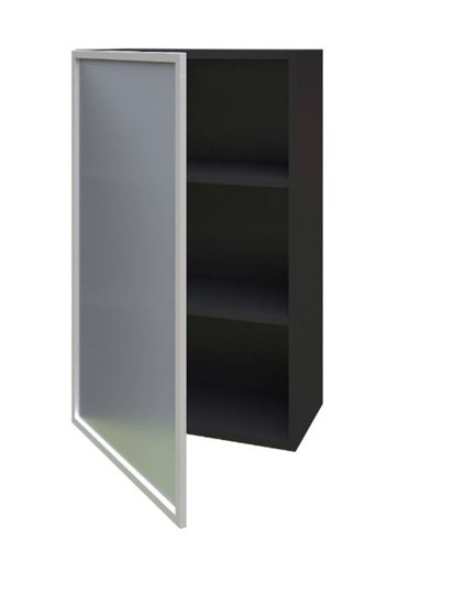 Кухонный шкаф высокий 600, Шервуд, со стеклом левый ЛД 281.451.000.038, серый/черный в Элисте - изображение 1