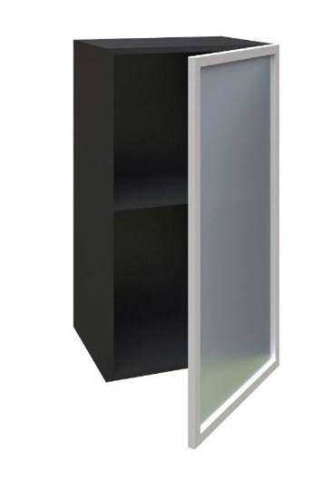 Шкаф кухонный 400 Шервуд, со стеклом правый ЛД 281.322.000.023, серый/черный в Элисте - изображение 1