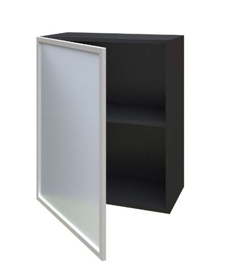 Кухонный шкаф 600, Шервуд, со стеклом левый ЛД 281.351.000.027, серый/черный в Элисте - изображение 1