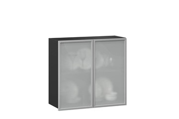 Кухонный шкаф 800, Шервуд, со стеклом ЛД 281.361.000.030, серый/черный в Элисте - предосмотр