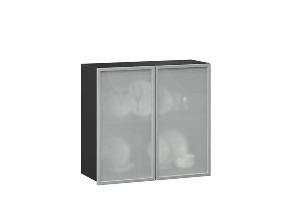 Кухонный шкаф 800, Шервуд, со стеклом ЛД 281.361.000.030, серый/черный в Элисте - изображение