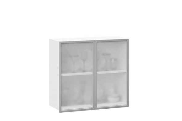 Кухонный шкаф 800, Шервуд, со стеклом ЛД 281.361.000.118, белый/белый глянец в Элисте - изображение
