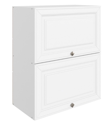 Шкаф на кухню Мишель L600 H720 (2 дв. гл. гориз.) эмаль (белый/белый) в Элисте - изображение