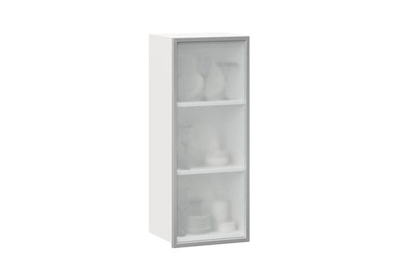 Кухонный шкаф высокий 400 Шервуд, со стеклом левый ЛД 281.421.000.121, белый/серый в Элисте - изображение