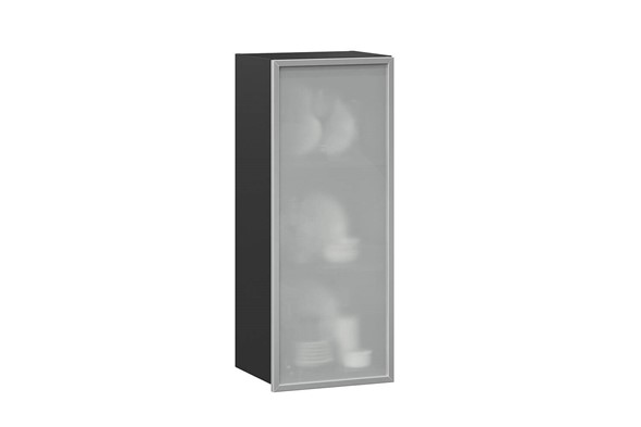 Шкаф кухонный высокий 400 Шервуд, со стеклом левый ЛД 281.422.000.034, серый/черный в Элисте - изображение